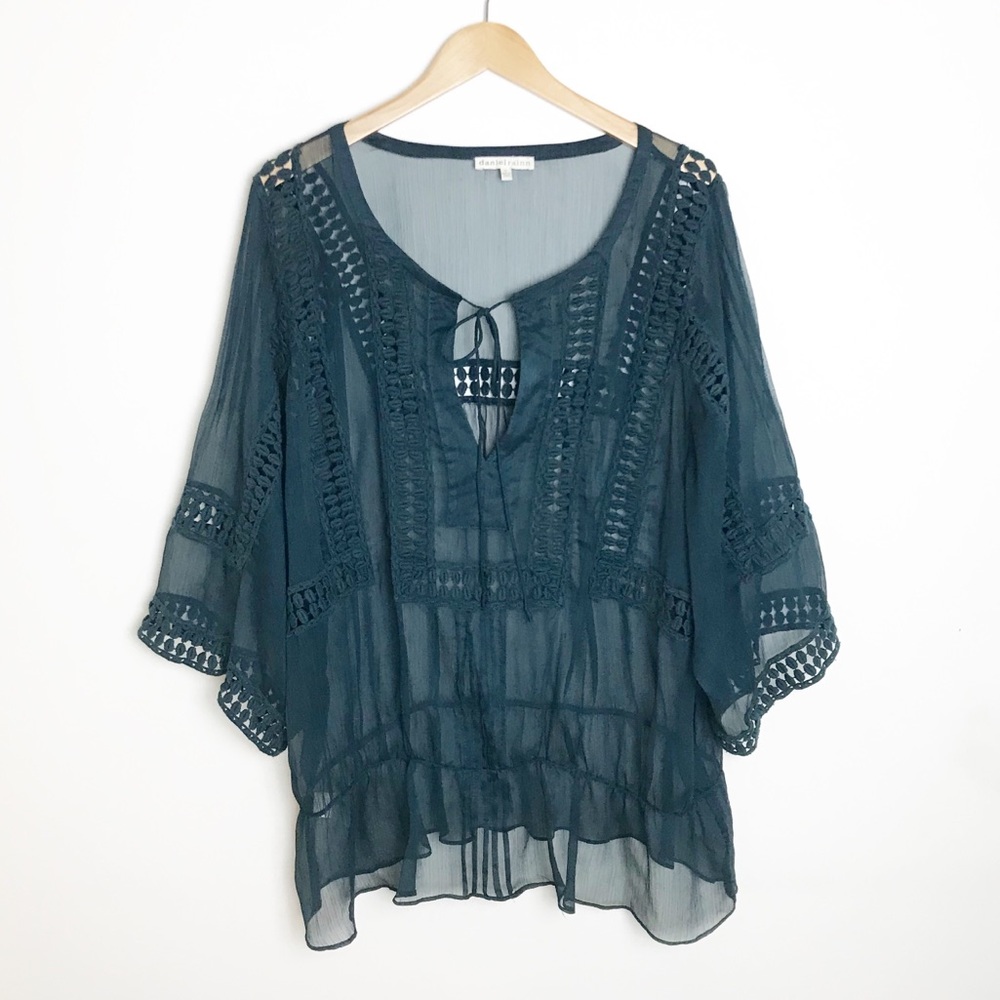 DANIEL RAINN Boho Crochet Detail Sheer Blouse